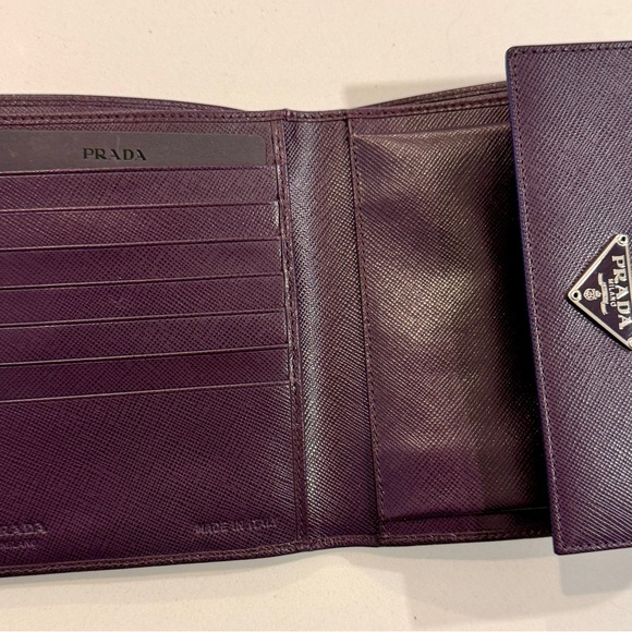 Prada Purple Saffiano Leather Compact Wallet - Plum - Picture 2 of 4